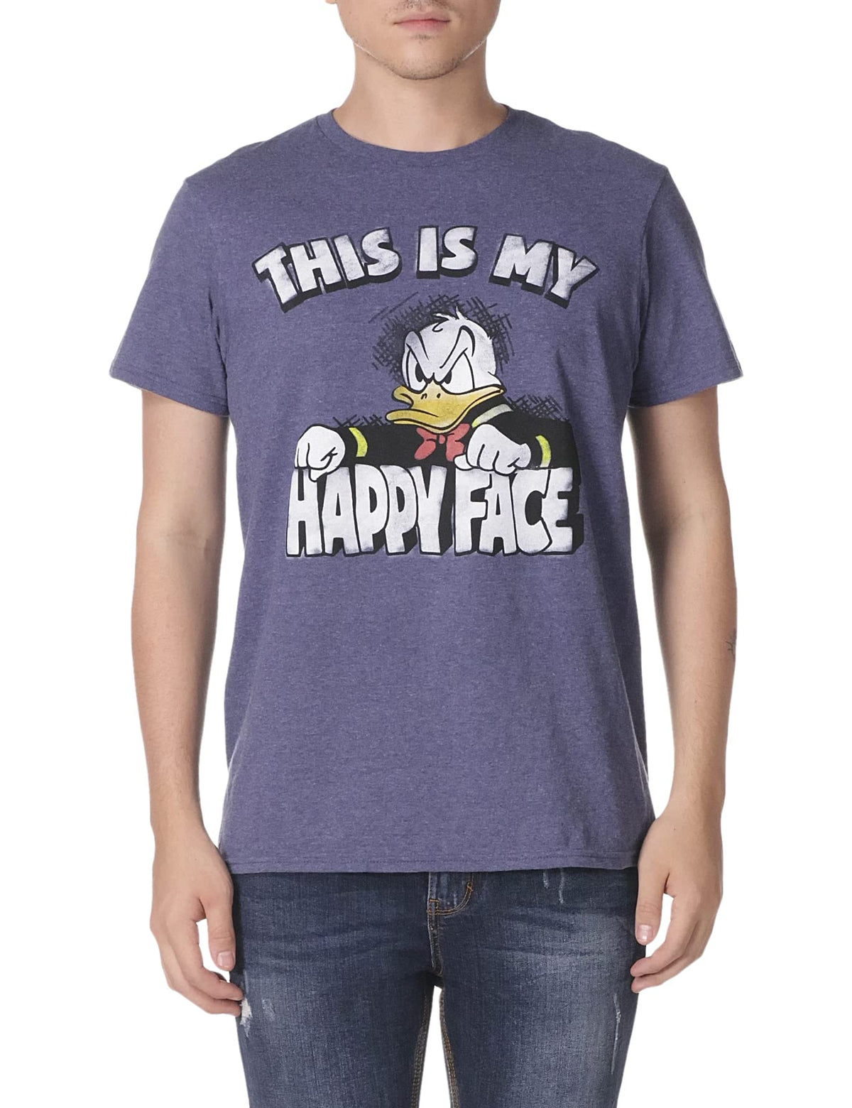 Disney Men's Donald Duck Happy Face T-Shirt, Navy Heather, Medium