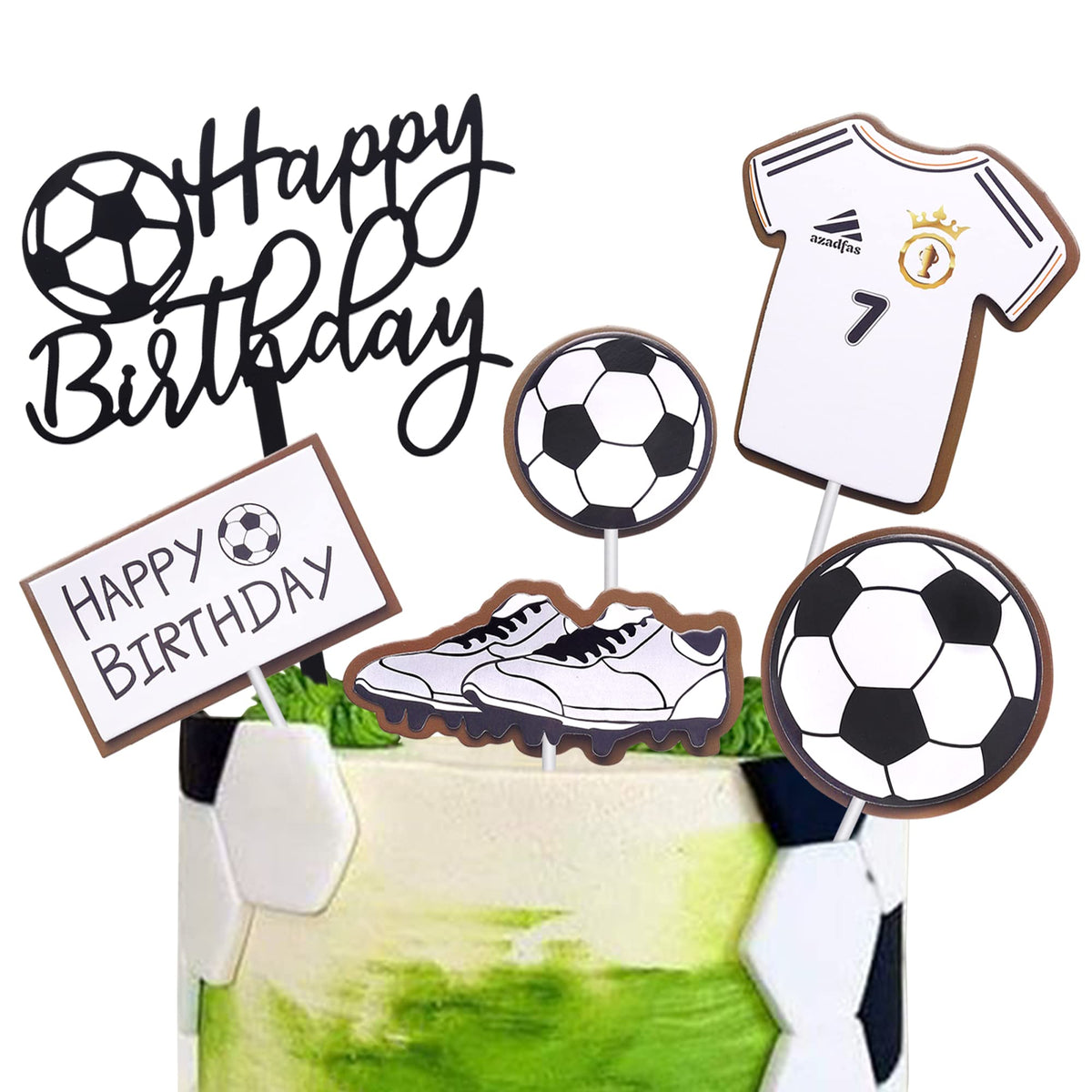 6 Pack Soccer Cake Toppers Soccer Ball Shoes Jerseys Cake Picks Sport Football Theme Birthday Party Baby Shower Cake Decorations Kids Boys Men Birthday Party Favors Supplies
