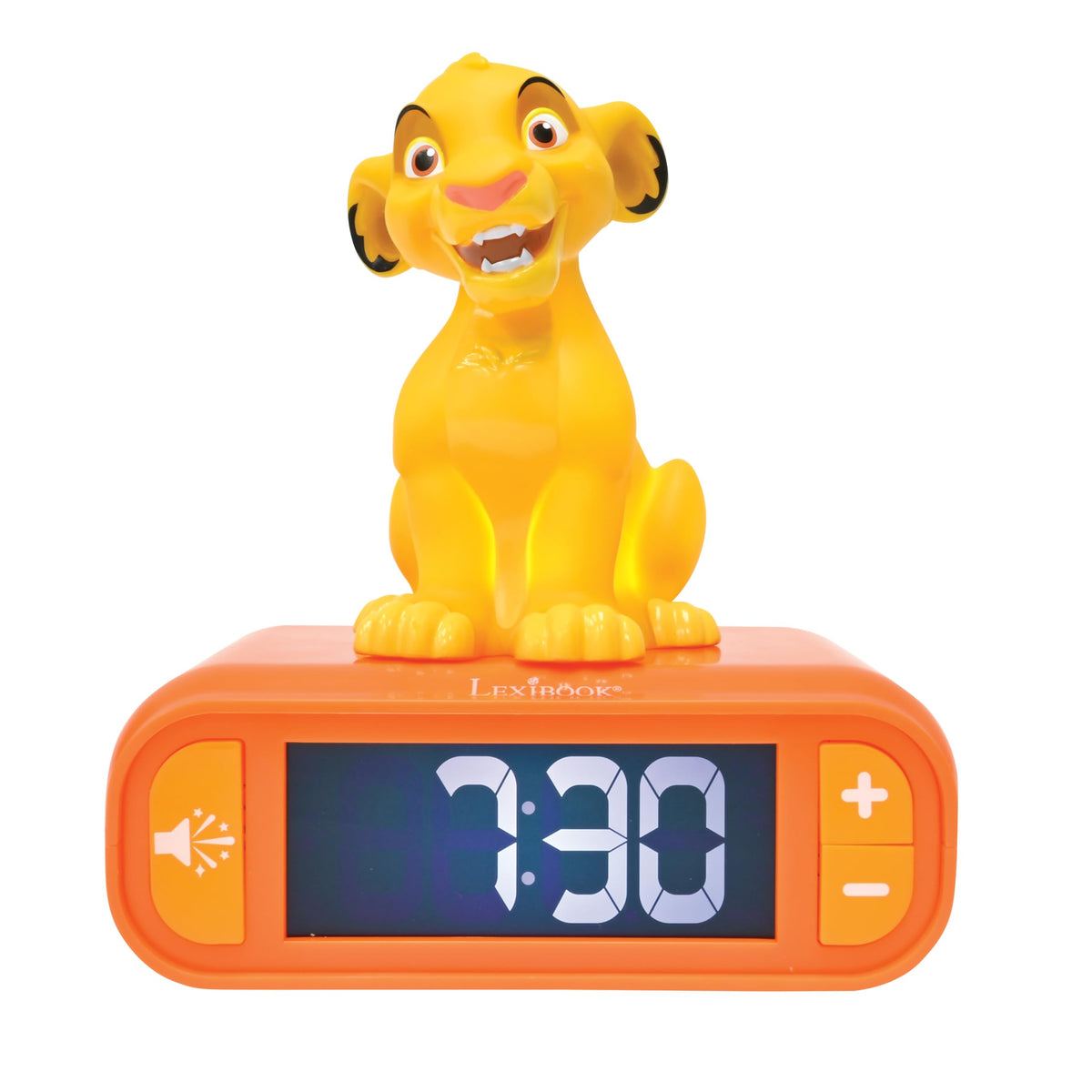 LEXIBOOK, Disney The Simba Lion King Alarm Clock with Night Light, Sounds and Melodies, Backlit LCD Display, Luminous, Snooze, Yellow/Orange, RL800AN