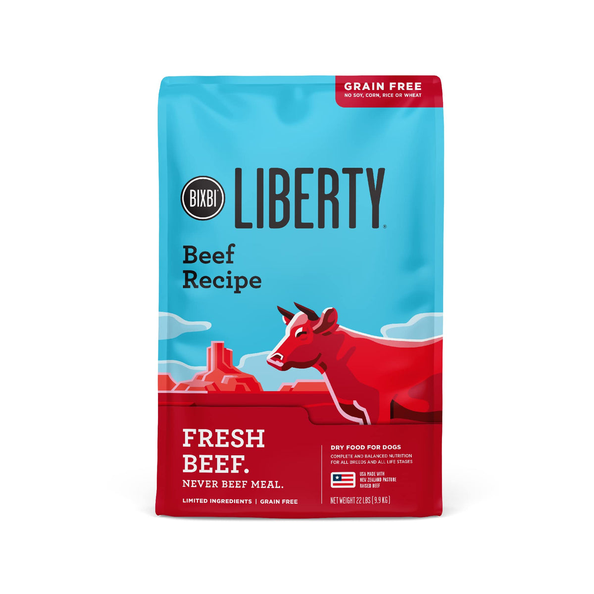BIXBI Liberty Grain Free Dry Dog Food, Beef, 22 lbs - Fresh Meat, No Meat Meal, No Fillers - Gently Steamed & Cooked - No Soy, Corn, Rice or Wheat for Easy Digestion - USA Made