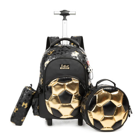 MYHSBYO Kids Rolling Backpack Roller Backpack with Wheels Elementary Kindergarten School Students Football Trolley School Bag for School Boys