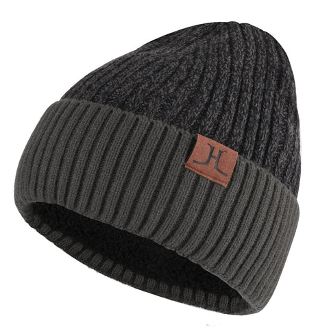 ZASFOU Unisex Winter Knitted Hat with Fleece Lining, Warm Soft Slouchy Hat, Skull Hat with Rolled Brim for Cold Weather, darkgray, One Size