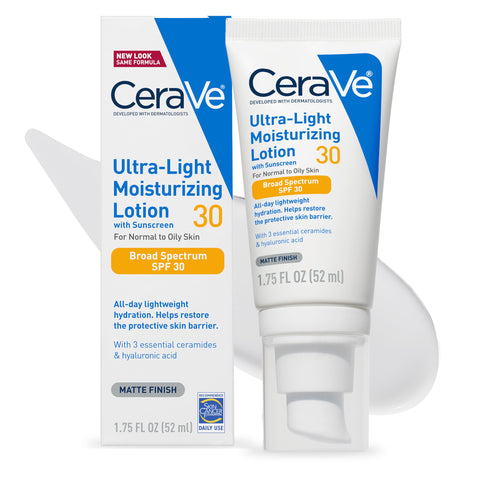CeraVe Ultra-Light Face Lotion/Face Moisturizer with Sunscreen (SPF 30) for Daily Use, 1.7 Oz