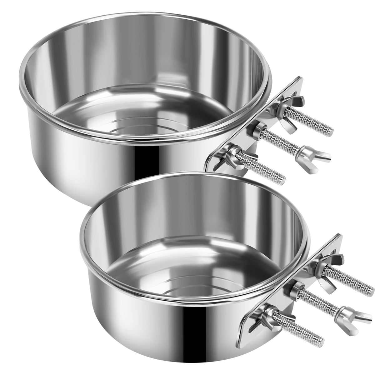 2 Pcs Medium Dog Food Water Bowl for Cage with Upgraded Clamp Holder, Pet Kennel Hanging Bowls Stainless Steel Detectable Bowls Crate Feeder Dish for Medium Dogs (6.3x2.7'' & 5.5x2.3'')