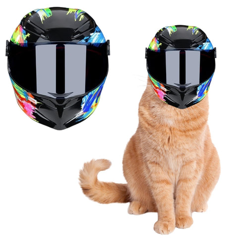 Pet Motorcycle Helmet with Face Shield - Cat Full Face Motorcycle Helmet Bike Riding Outdoor Head Protection Hat for Cat Dog Puppy Kitten Pet Supplies Racing Car Fan Collectible Gift (Graffiti)