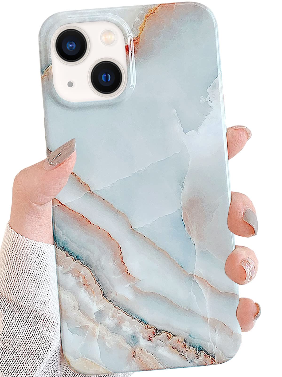 J.west Case Compatiable with iPhone 13 6.1 inch,Unique Grey Marble Print Pattern Agate Slice Stone Design Soft TPU Slim Fit Protective Phone Cover Case for Women Girls Grey