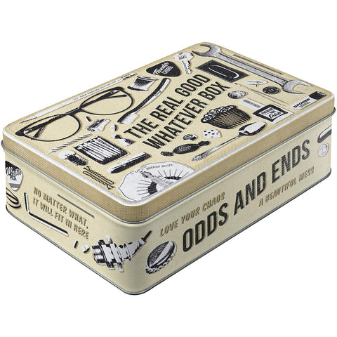 Nostalgic-Art Retro storage tin box flat, 84.5 oz, Whatever Odds & Ends Box - Gift idea for your home, metal can with lid, vintage design
