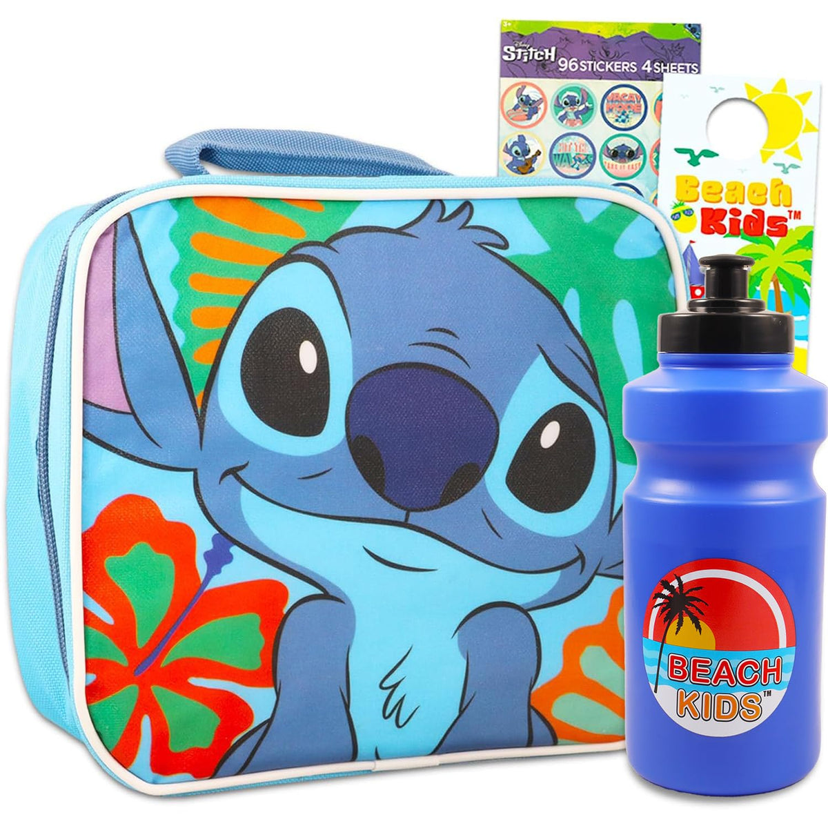 Disney Lilo and Stitch Lunch Box for Girls Set - 4 Pc Bundle with Stitch Lunch Bag Plus Stickers, Reusable Water Bottle, and More | Lilo and Stitch Lunch Bag
