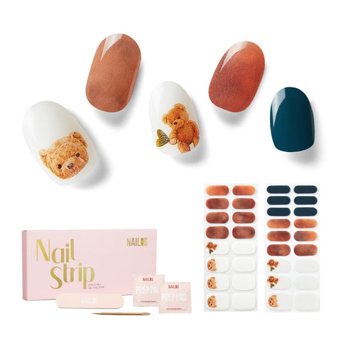 NAILOG Semi Cured Gel Nail Strips, 34 pcs Salon-Quality Gel Nail Stickers, Long Lasting Nail Wraps for Women with Soft Gel Finish, Animal Print, Bear with Me