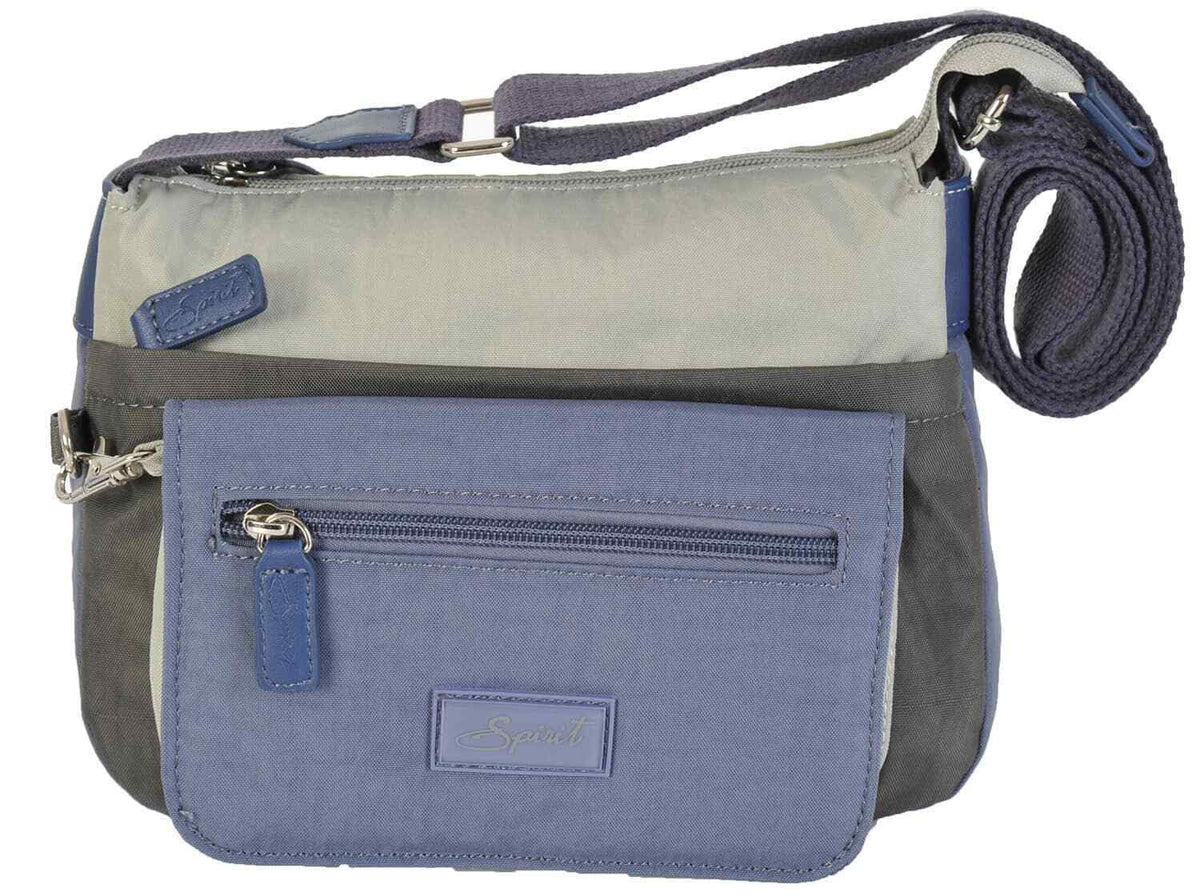 Spirit Womens Lightweight Small Multi Section Crossbody Shoulder Travel Holiday Nylon Waterproof Day Bag With Adjustable Strap 1651 (Blue Jean Multi)