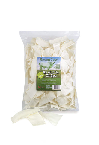 GreenCow Rawhide Chips Peanut Butter 1-Pound Bag - Premium Large Dog Rawhide Chews - Ideal for Agressive Chewers Dog Rawhide Treats - Durable Rawhide Bones for Large Dogs