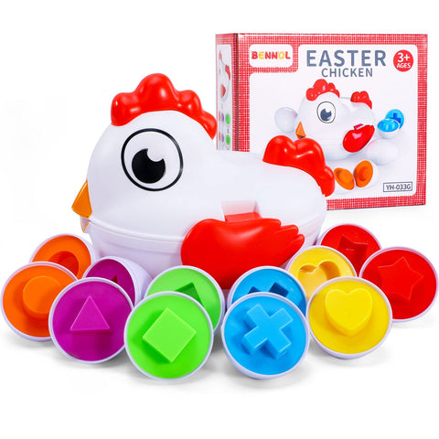 Bennol Toddlers Toys, Montessori Toys for 1 2 3 Year Old, Chicken Eggs with Matching Color & Shape Sorter Puzzle, Early Learning Educational Fine Motor Skills Sensory Toys Gifts for 1 2 3 4 Girl Boy