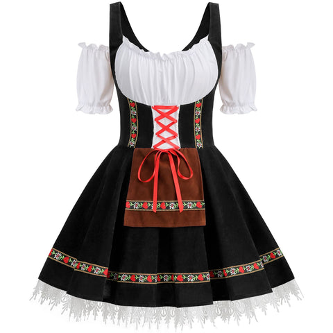 GRAJTCIN Oktoberfest Costumes Women Velvet German Bavarian Dirndl Dress Octoberfest Outfits for Halloween Carnival (S, Black)