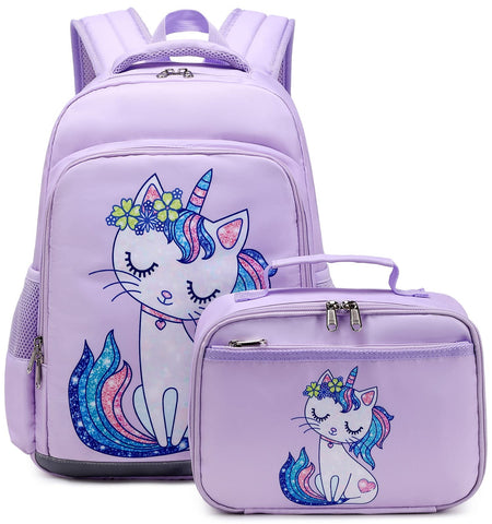 JIANYA School Backpack for Girls Preschool Kindergarten School Bag Bookbag with Chest Strap Kids Backpack Lunbox Set