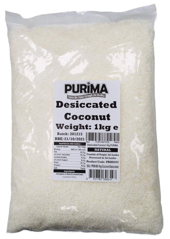 Desiccated Coconut 1kg Natural Shredded Raw Dried Flakes Desicated Dry Grated Flesh Untoasted Unsweetened Dessicated - for Baking Cooking Desserts Cakes - Non GMO & Vegan (Packaging May Vary) PURIMA