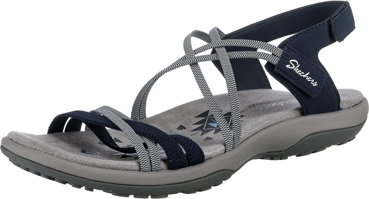 Skechers Women's Reggae Slim-Takes Two Flat Sandal, Navy, 9