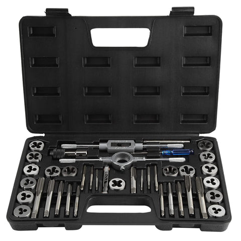 40Pcs Tap and Die Set, Metric Screw Threads M3, M4, M5, M6, M7, M8, M10, M12, Threading Tool Kit with Complete Handles, Accessories and Case