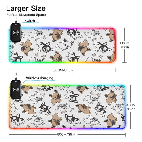 Cartoon Dog Wireless Charging Mouse Pad for Mobile Phone Extra Large Gaming Mousepad with 13 Lighting Modes Extended Desk Mat for Gaming MacBook PC Laptop Desk Office Home