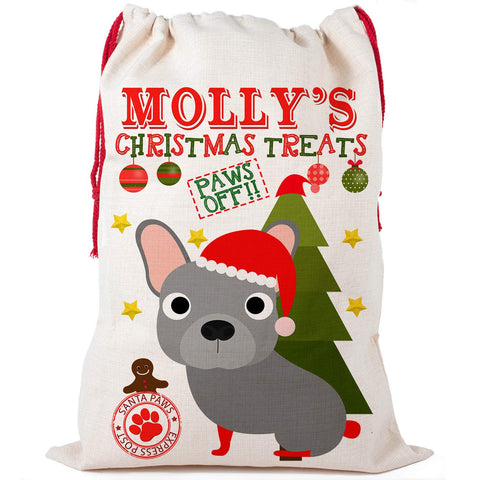 KRAFTYGIFTS Personalised French Bulldog Christmas Sack Pet Santa Bag Treat Gift Stocking (Blue CDS43, Small)