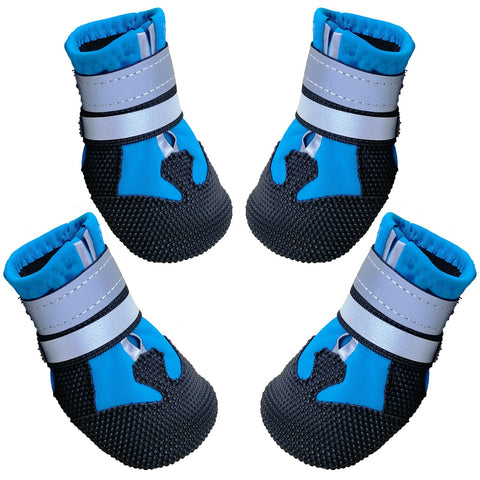 AMOMYDOG Dog Shoes, Set of 4 Waterproof Dog Boots, Dog Shoes with Reflective Straps and Non-slip Outsole for Paw Protection for Small Medium Large Dogs (XL, Blue)