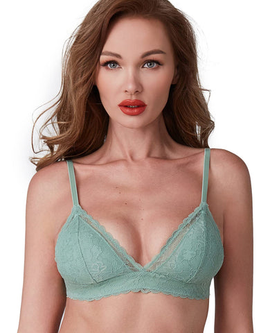 UCA Lingerie Sustainable Lace Bralatte, Summer Green Wireless Bra, Triangle Lace Bra with Removable Pads, Green, 36B