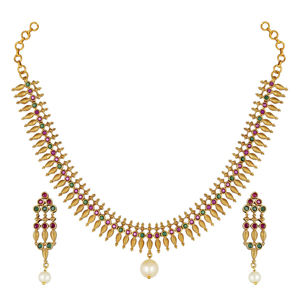 Aheli Bollywood Wedding Party Wear Faux Colored Stone Studded Necklace Earrings Set Gift for Women Ethnic Indian Fashion Jewelry