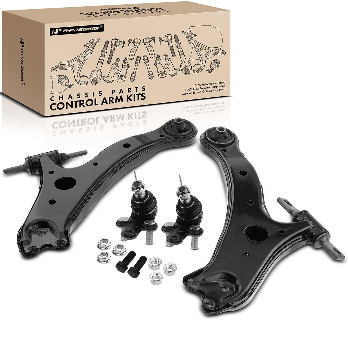 A-Premium Set of 4, Front Lower Control Arm, Lower Ball Joint, Compatible with Toyota Camry 02-06, Highlander 04-07, Solara 2004-2008, Lexus ES300 02-03, ES330 & RX330 04-06, RX350 07-09, RX400h 06-08