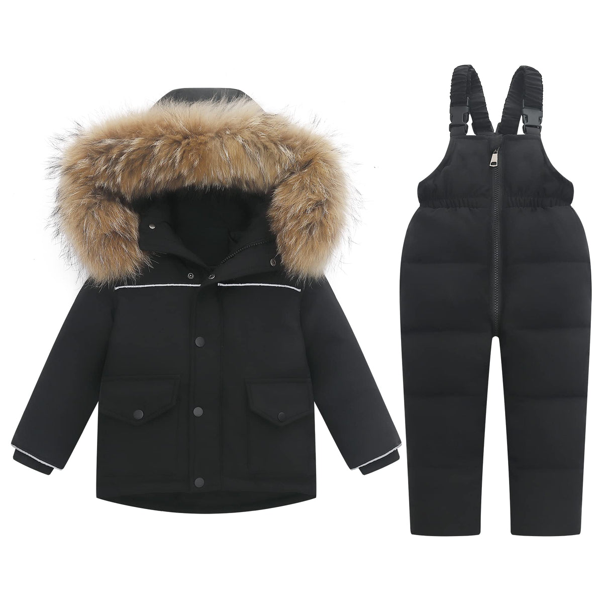 Kids Ski Suits 2-Piece Snowsuit Set - Winter Hooded Puffer Down Jacket and Snow Bib Pants Toddler Ultralight Skisuit Set, 4-5 Years