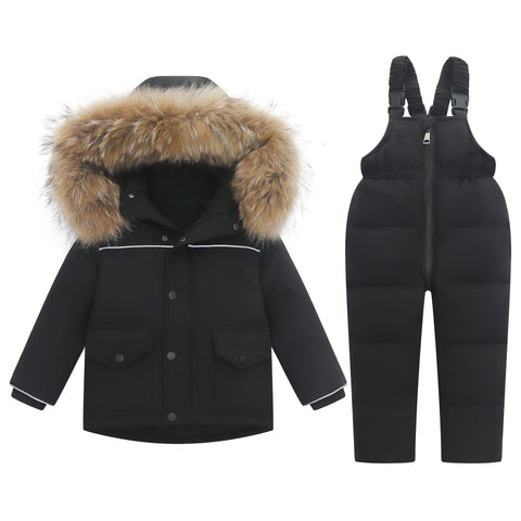 Kids Ski Suits 2-Piece Snowsuit Set - Winter Hooded Puffer Down Jacket and Snow Bib Pants Toddler Ultralight Skisuit Set, 4-5 Years