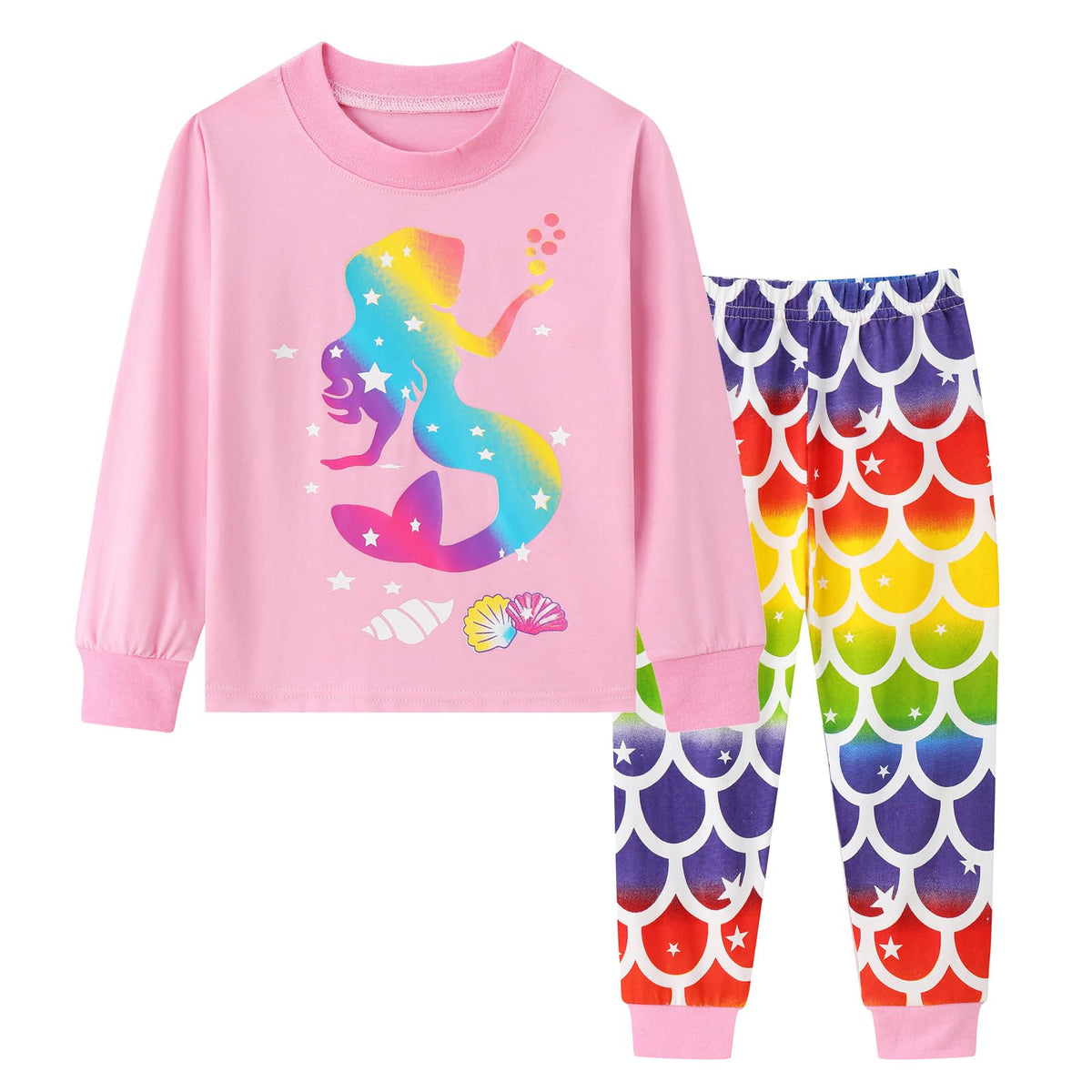 Smazero Girl's Pyjamas Sets Cotton Long Sleeved Mermaid Pjs Kids Christmas Pajamas for 3-8 Years Children Sleepwear