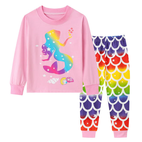 Smazero Girl's Pyjamas Sets Cotton Long Sleeved Mermaid Pjs Kids Christmas Pajamas for 3-8 Years Children Sleepwear