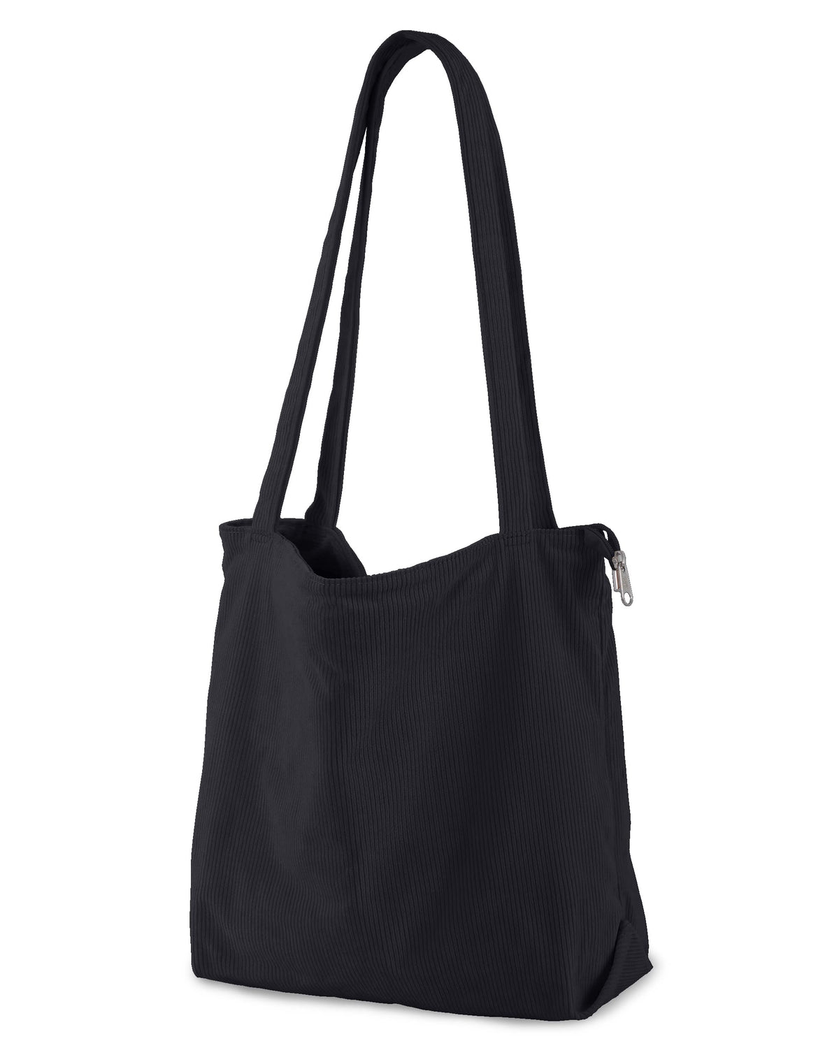 ZhengYue Corduroy Tote Bag for Women Large Shoulder Bag with Zipper and Pockets for College School Work Travel Shopping Daily Use Black