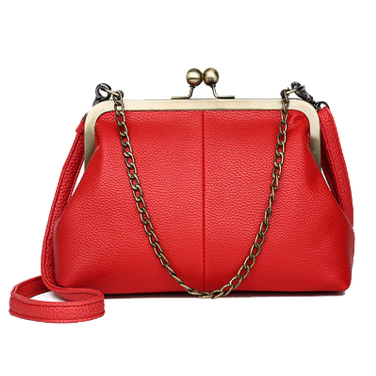 Puyang Small Crossbody Phone Bag Women,PU Leather kiss lock Card Holder Purse and Handbags,Vintage Shoulder Bag with Adjustable Strap (Red)