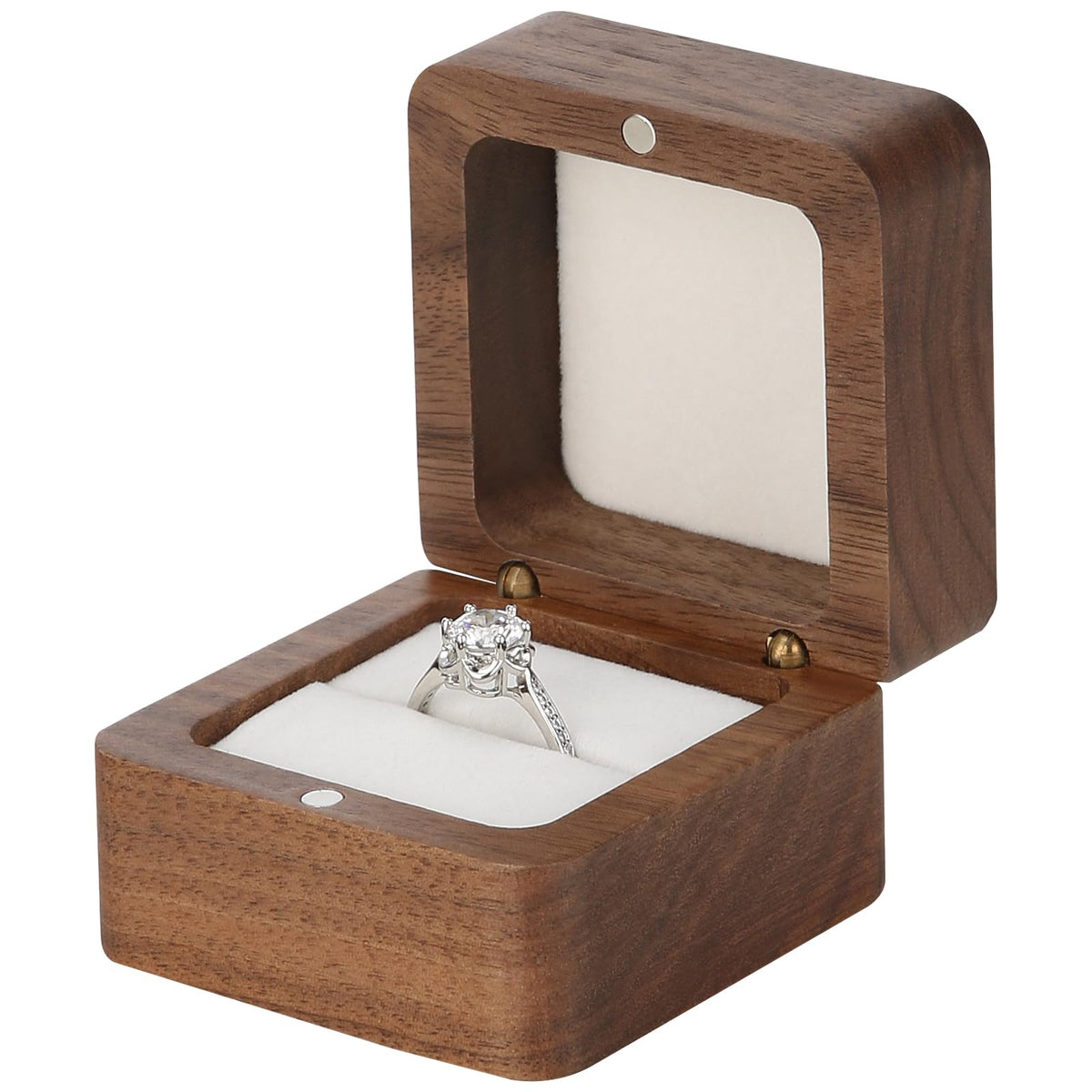 LETURE Wooden Ring Box with Single Slot 2 Slot, personalized small Wood Ring Jewelry Box for Proposal Engagement Wedding Ceremony (White-1Slot)