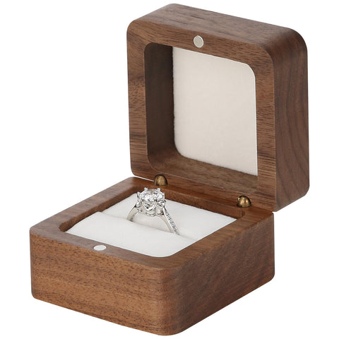 LETURE Wooden Ring Box with Single Slot 2 Slot, personalized small Wood Ring Jewelry Box for Proposal Engagement Wedding Ceremony (White-1Slot)