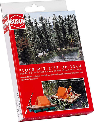 Busch 1564 Wooden Raft with Paddle/Tent HO Scale Model Vehicle