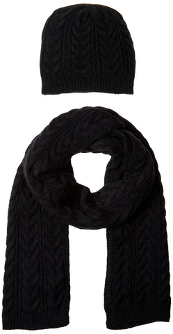 Amazon Essentials Cable Knit Hat and Scarf Set, Black, One Size