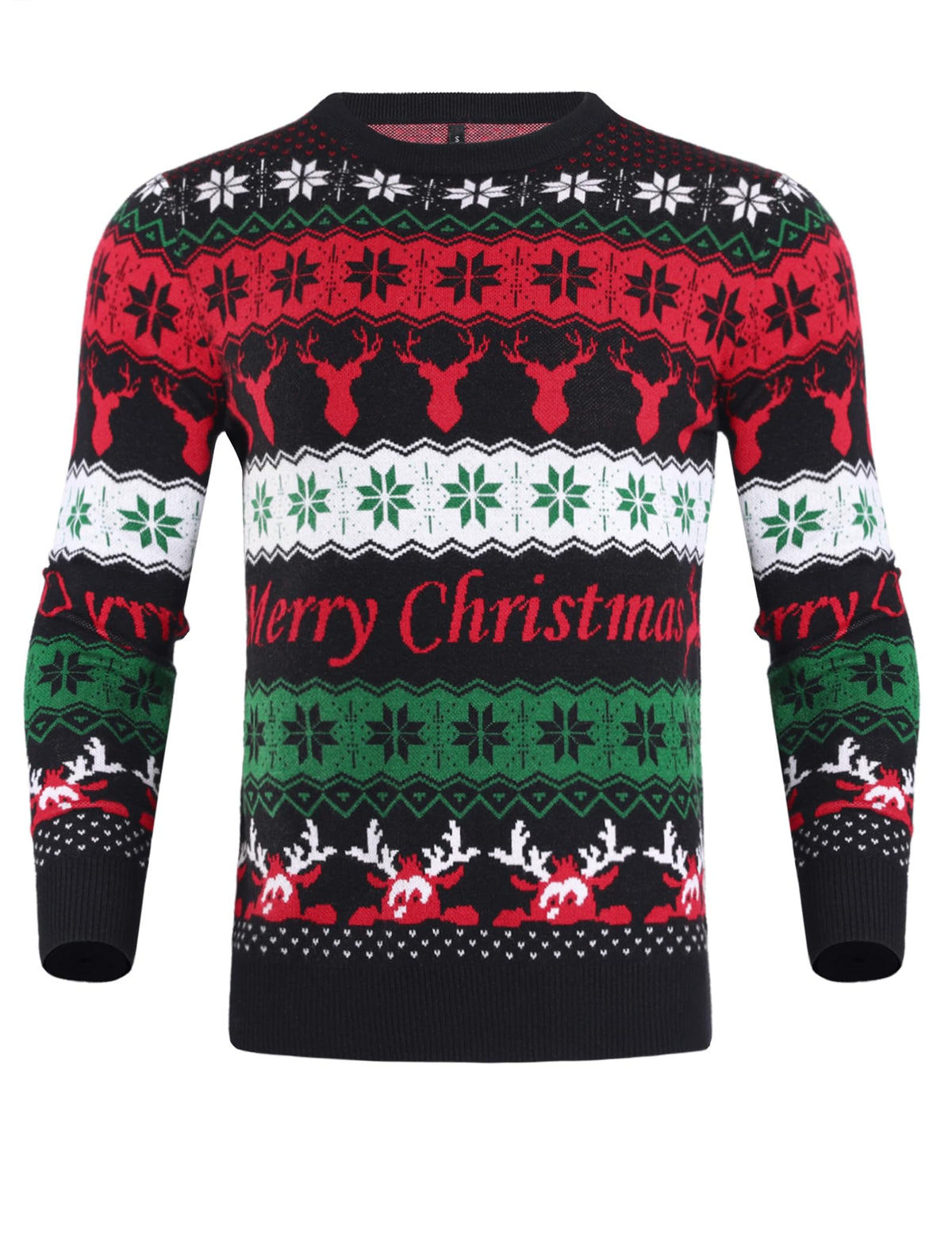 iClosam Mens Christmas Jumpers Xmas Sweater Knitted Crew Neck Long Sleeve Jumper for Gifts Black