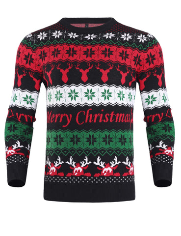 iClosam Mens Christmas Jumpers Xmas Sweater Knitted Crew Neck Long Sleeve Jumper for Gifts Black