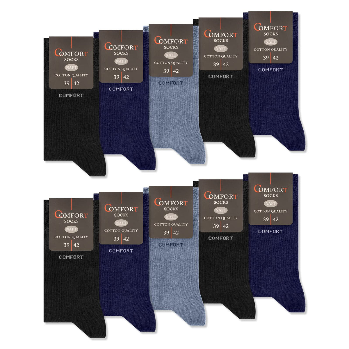 sockenkauf24 10 Pairs Women & Men Comfort Socks without elastic strap without seam with comfortable elastic around the ankles Cotton Black Navy Denim (12-14, 2 x Denim | 4 x Navy | 4 x Black)