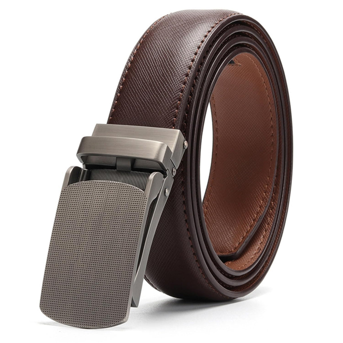 Men's Belt Automatic Sliding Buckle Belts Leather Sliding Ratchet Belt Adjustable Sliding Buckle Belt Fit Used with Casual or Business Suits