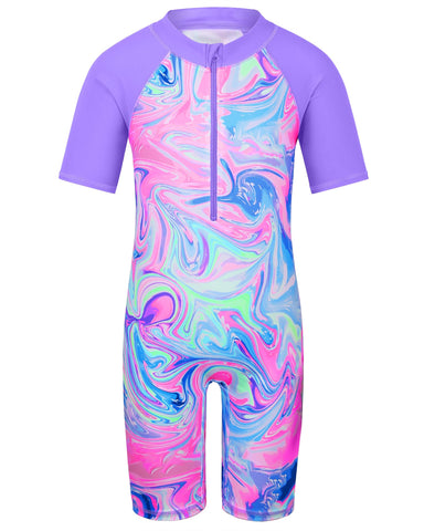 HUAANIUE Long Swimsuit Girls Swimming 1pcs Swimwear UPF 50+ UV Sunsuit with Zipper 4-12Y Summer Swimming Sportswear(PurpleAgate,14A)
