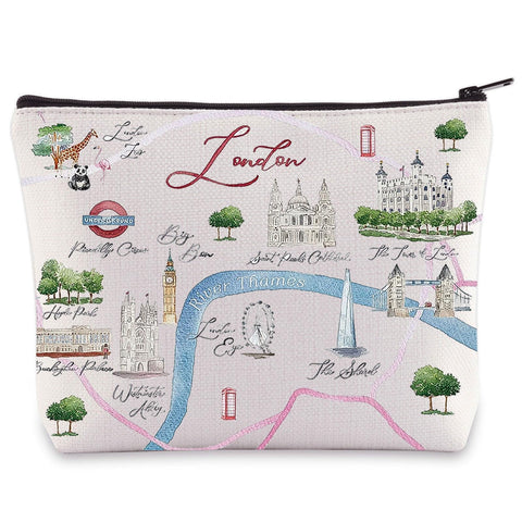 WZMPA London City Map Cosmetic Bag London Travel Gift London Long Distance Relationship Makeup Zipper Pouch Bag For Family Friend, London, Cosmetic Bag