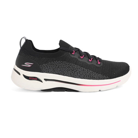 Skechers Women's Sneaker, Black Textile Hot Pink Trim, 7