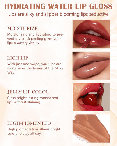 Hydrating Lip Tint Stain-3Pcs Tinted Plumping Lip Glow Oil, Moisturizing Water Lip Stain Makeup, Pigmented Non-Sticky Vegan Lip Gloss, Multi-Use Lip & Cheek Tint, Nude Glossy Finish,Cruelty Free-Set A
