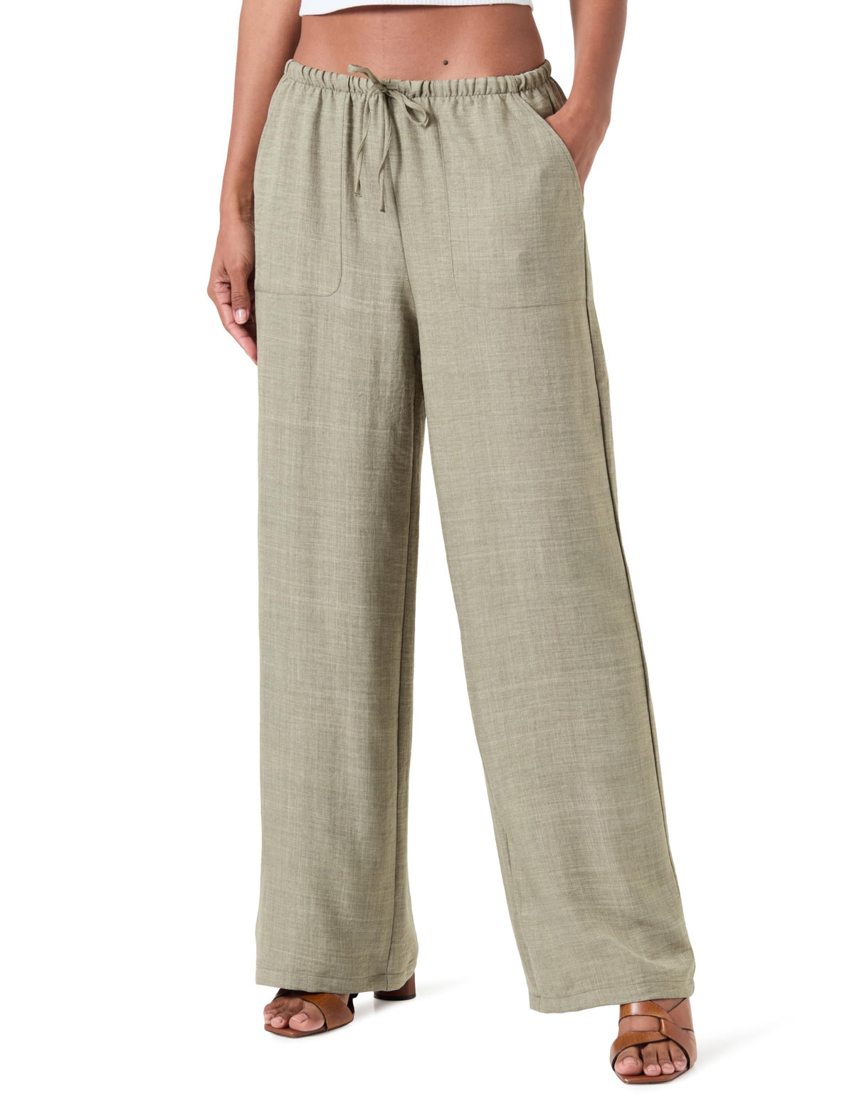 VERO MODA Women's Vmmelaney Hw Loose Pant WVN Ga Noos Trouser, Laurel Wreath/Details: Melange, M