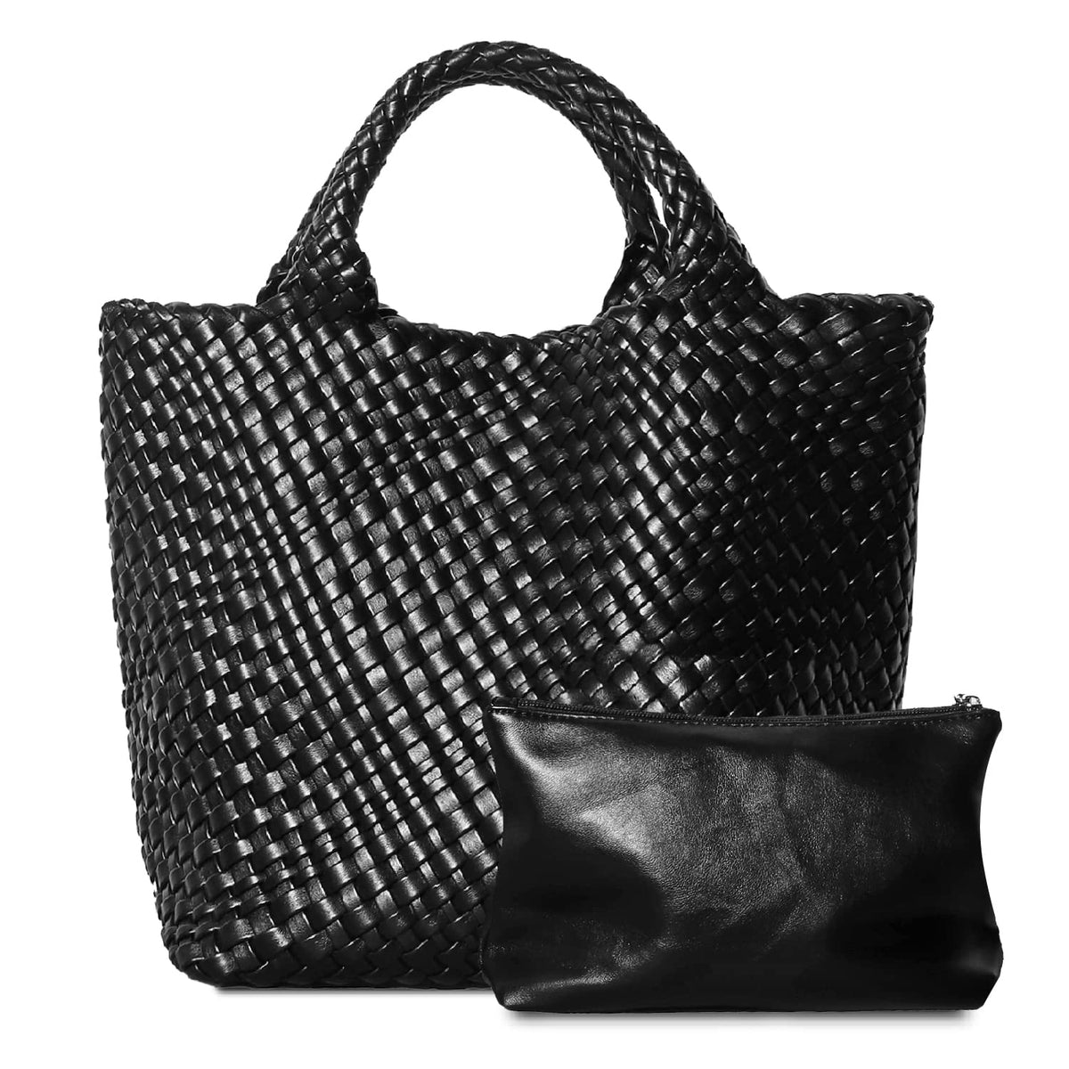 Dyalsa Woven Tote Bag for Women, Vegan Leather Handbag Large Summer Beach Bag and Purse Retro Handmade Travel Shoulder Bag (Black)