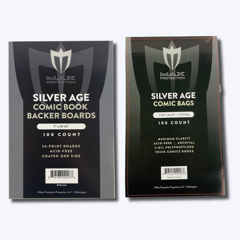 (100) Silver Age Thick Size Ultra Clear Comic Book Bags and Boards - by Max Pro (Qty= 100 Bags and 100 Boards)