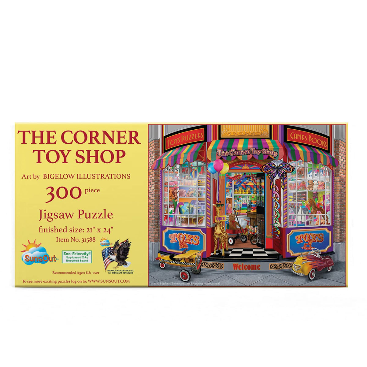 SUNSOUT INC - The Corner Toy Shop - 300 pc Jigsaw Puzzle by Artist: Bigelow Illustrations - Finished Size 21" x 24" - MPN# 31588