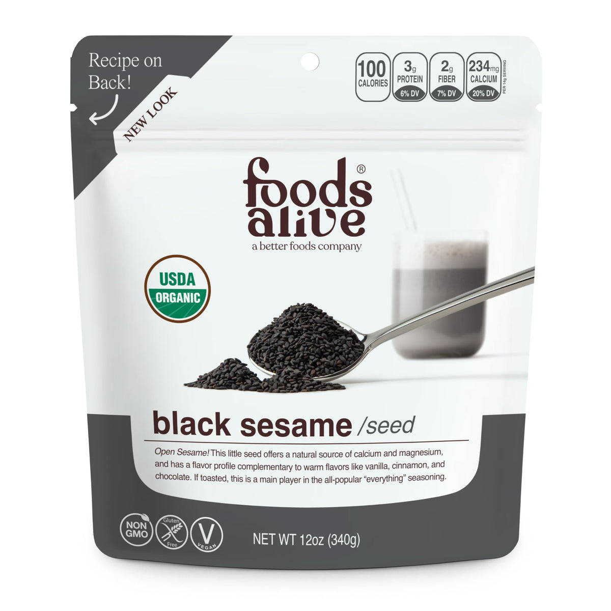 Foods Alive Organic Black Sesame Seeds, 12 oz, Raw, Unhulled, Kosher, Gluten Free, Keto